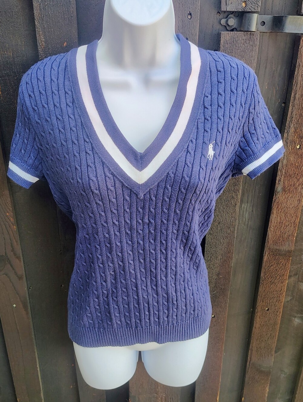 Polo by Ralph Lauren Women's Navy V-Neck Cable Knit Sweater